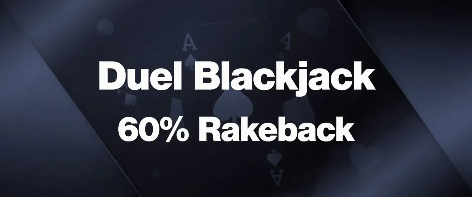 Duel rakeback banner showing up to 80% instant rakeback with no wagering
